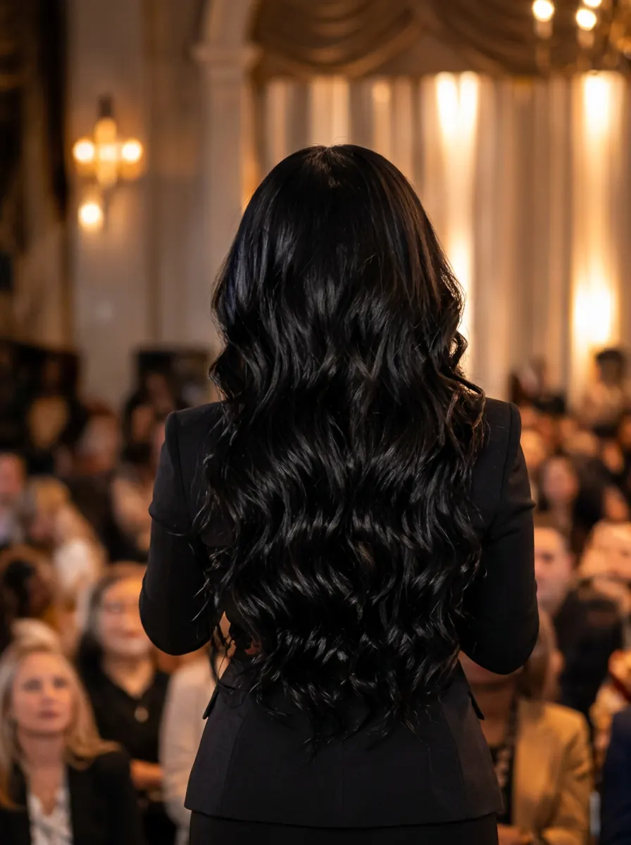 Pretty Johnson speaking to an audience, seen from behind
